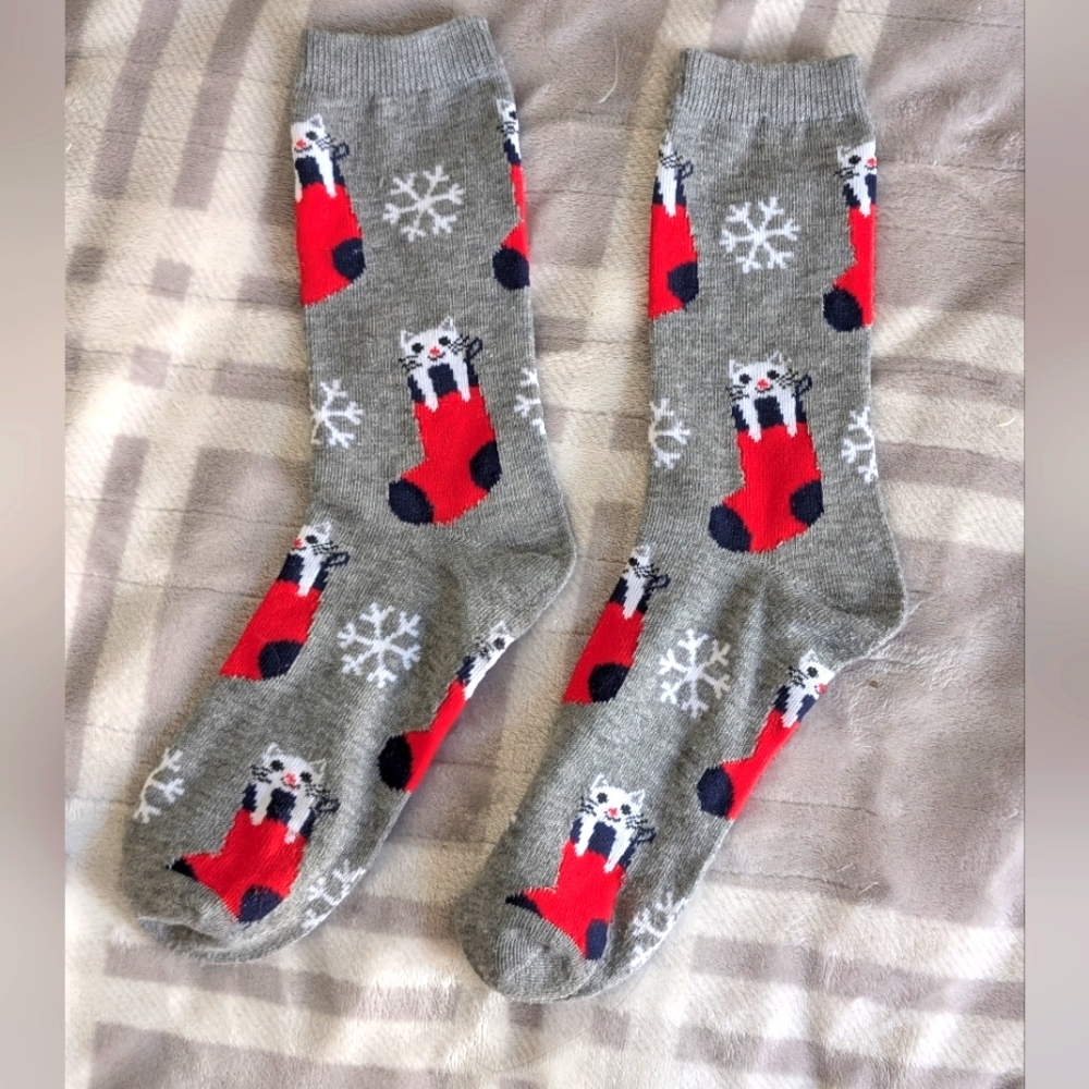 1 Pair Christmas Cat In Stocking Socks